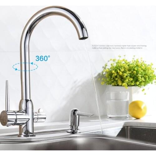 Chrome Filter Kitchen Faucets Deck Mounted Mixer Tap 360 Rotation with Water Purification Features Mixer Tap Crane For Kitchen