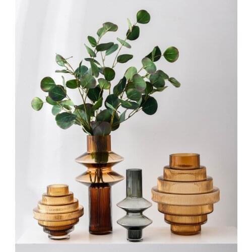 Modern light luxury geometric glass vertical strip vase creative simple home floral decoration living room decorations vase