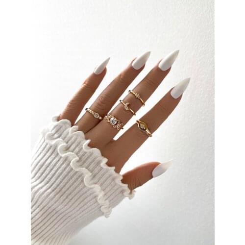 Stillgirl 5Pcs Vintage Crystal Gold Moon Rings for Women Kpop Boho Aesthetic Wedding Set Female Y2k Fashion Jewelry Bijoux Femme