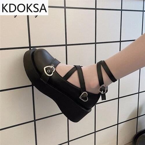 Women Shoes Loli Sweet Lolita Shoes Platform Round Head Thick Heel Cross Bandage Women Shoes Kawaii Cosplay Mary Jane Shoes 2021