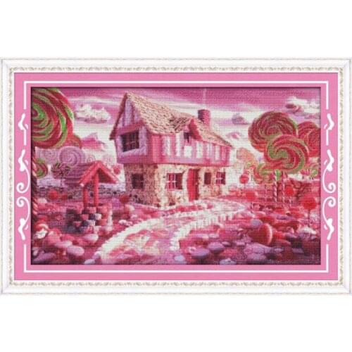 Fairy Tale House Embroidery Needlework Fabric Patterns 11CT 14CT Printed Counted DMC Thread Home Decor Cross Stitch Kits Stamped