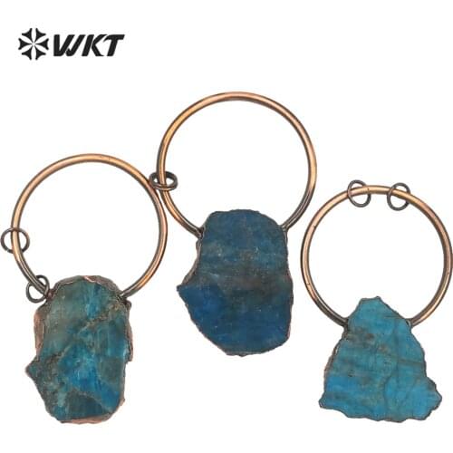 WT-P1683 Wholesale new design Natural slice Apatite stone pendant in Antique copper plated women boho jewelry retro pendant