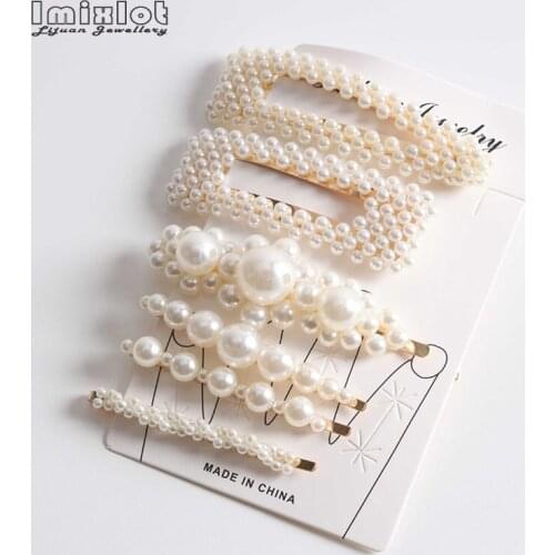 1 Set Fashion Metal Pearls Hair Clip For Women Elegant Snap Hair Barrette Stick Hairpin Girls Headwear Hair Jewelry Accessories