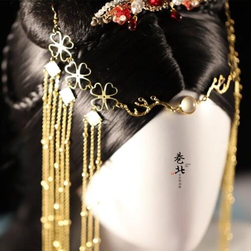 Handmade fringed hairpin curtain curtain forehead eyebrow pendant gold-plated silver Hanfu ancient style cheongsam bride hair ac