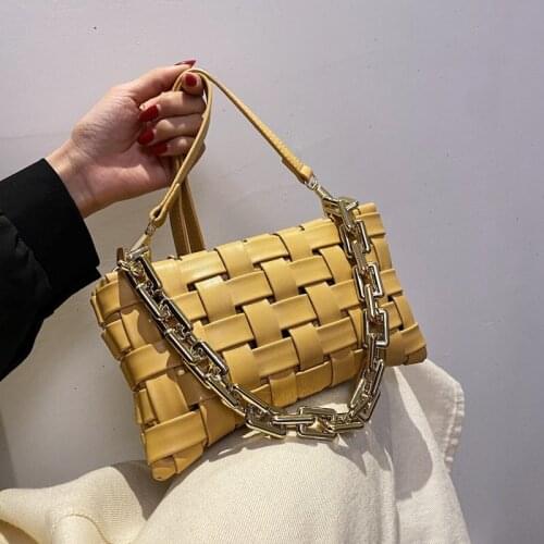 Braided Thick Chain PU Leather Envelope Crossbody Bags for Women 2021 Branded Trending Designer Shoulder Handbags Trend Luxury