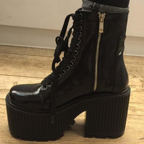 RIBETRINI Punk Cool Girl Lace Up Thick Bottom Zipper Ankle Shoes Platform Women Boots Cool Street Stylish Boots