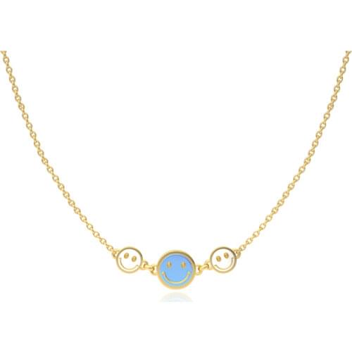 CANNER Light Blue Pink Smiley Face Necklace For Women 925 Sterling Silver Jewelry Charming Pendant Chain Choker Bijoux Collar