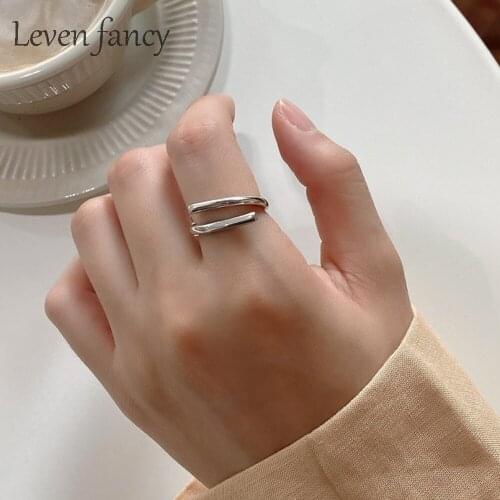 925 Sterling Silver Geometric Minimalist Ring Female Design Heavy Industry Line Ring Smooth Opening Adjustable Ring For Women