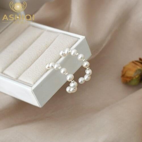 ASHQI Natural freshwater pearl earrings 925 sterling silver jewelry simple temperament women gift