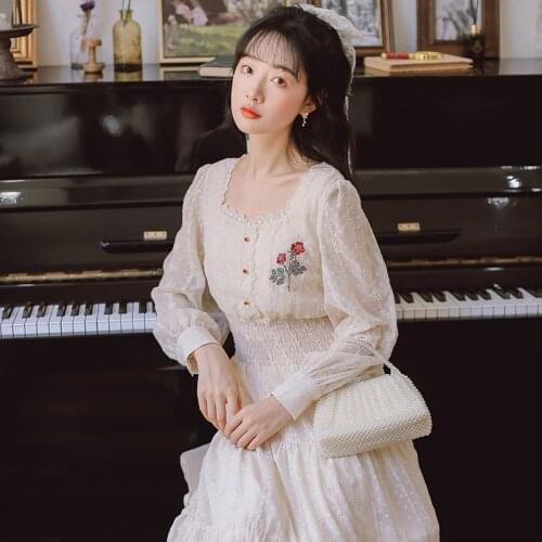 2020 new fashion womens clothing autumn Square Collar Full Vintage Dresses