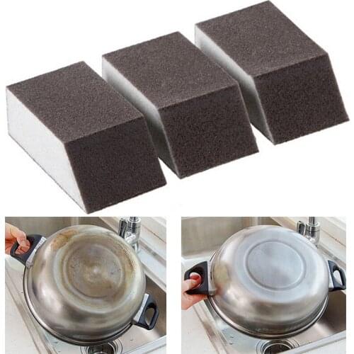 3pc Brown Emery Sponge Magic Brush Brush Removing Rust Kitchen Pot Cleaning Strong Decontamination Brushes Kitchen Accessory