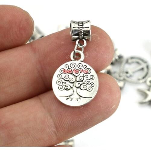 5pcs Tibetan Silver Plated Round Tree of Life Charm Beads fit Pandora European Bracelet Jewelry Diy Jewelry Findings Handmade