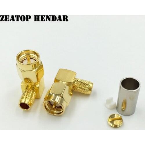 50Pcs Brass SMA Male Jack 90Degree Right Angle for Crimp RG58 RG142 LMR195 RG400 RG223 Cable Plug RF Coax Connector