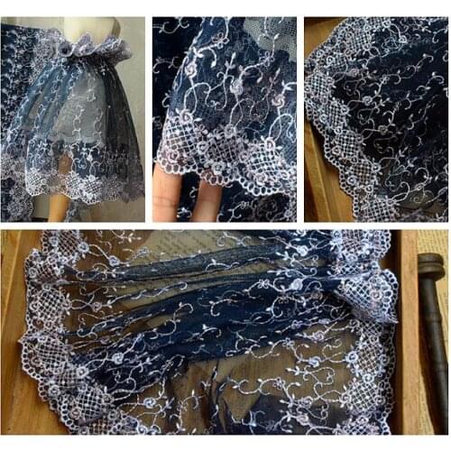 Free shipping 2Meters Navy Blue mesh embroidery lace trims high - grade yarn lace accessories / lace width 23.5CM SC569