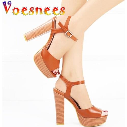 Summer Pole Dance Shoes Women Platform Peep Toe Super High Heel 13cm Sandals Chunky Heel Sexy Nightclub Catwalk Show Party Shoe