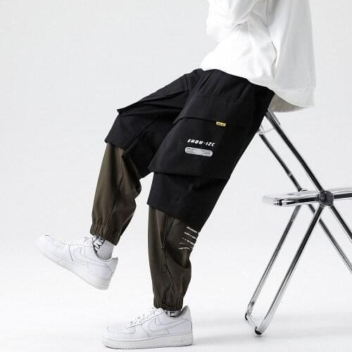 Pants Men Cargo Punk Loose Harem Pants Splicing Multi-pocket HipHop Streetwear Fashion Joggers Trousers Casual Sweatpants Male