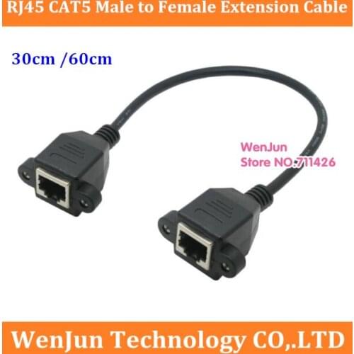 DHL Free Shiping RJ45 Female to Female Ethernet LAN Network Extension Cable With Screws+ Panel Mount 100pcs/lot