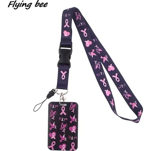 Flyingbee X1385 Breast Cancer Prevention Lanyard Card ID Holder Car KeyChain ID Card Pass Gym Mobile Phone Badge Key Ring Holder
