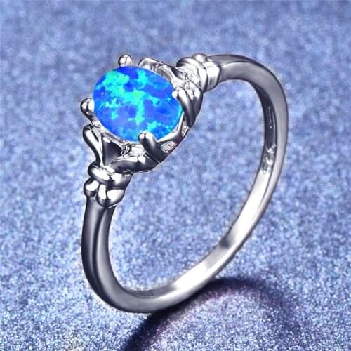 JUNXIN Boho Female Purple/Blue/White Fire Opal Ring Silver Color Wedding Rings For Women Fashion Jewelry