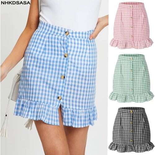 NHKDSASA Plaid Mini Skirt Women Slit Bodycon Bottoms High-Waisted 2021 Summer Streetwear Casual Kawaii Y2k Skirts Clothes