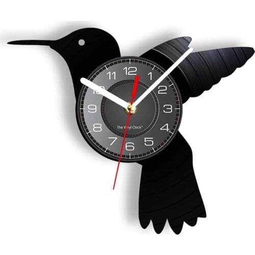 Hummingbird Silhouette Wall Clock Made Of Longplay Record Flying Bird Vivid Animal Wall Watch With LED Backlight Hanging Decor