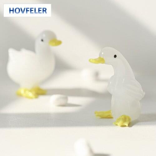 HOVFELER Lovely Super Cute Glass Duck Yellow Home Decoration Accessories for Living Room Mini Fairy Garden Figurines Landscape