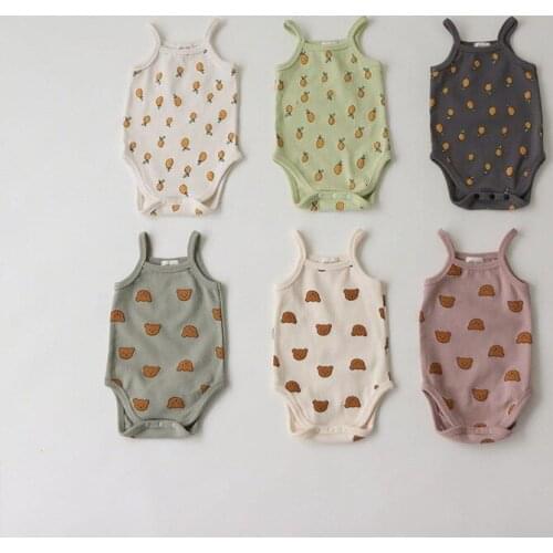 Summer Baby Clothes Newborn Infant Boy Girl Cute Cartoon Printed Sleeveless Sling Bodysuit Kid Cotton Thin Bodysuits