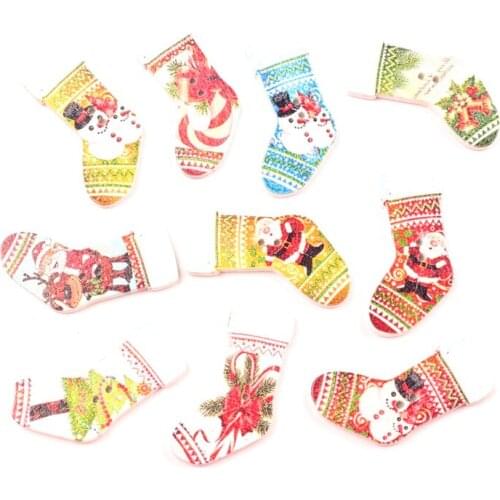 LF 50Pcs Mixed Christmas Socks Wooden Sewing Buttons For Clothes Needlework Scrapbooking Crafts Decorative Diy Accessories
