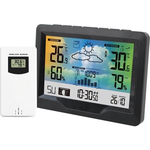 Weather Station Digital Alarm Clock Thermometer Hygrometer Barometer with Wireless sensor Moon Phase Snooze