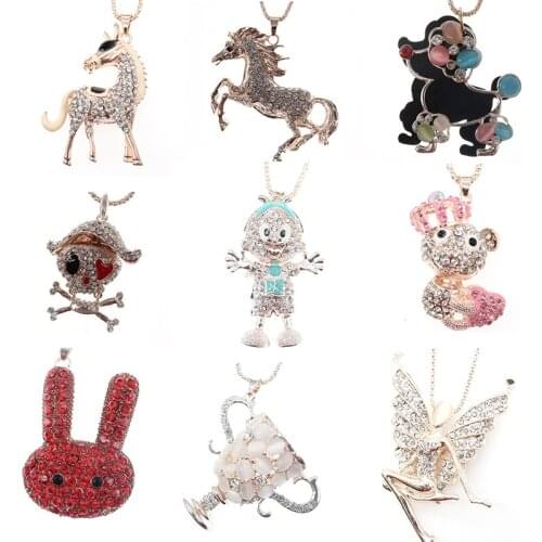 Mix 9 styles lovely horse multicoour rhinestone cartoon pet dog pendant Kawaii Rabbit Animal Family Choker nacklace Jewelry