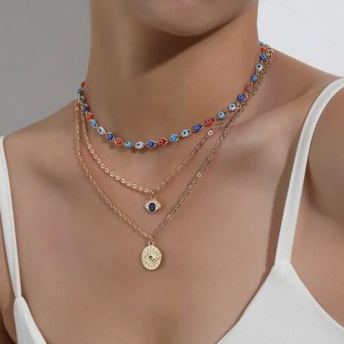Fashion Turkish Evil Eyes Multilayer Necklaces For Women Bohemian Vintage Devil Pendant Necklaces Choker Beads Party Jewelry New