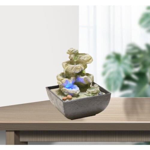 Water Fountain Desktop Flowing Water Waterfall With Colorful Lights Office Ornament Tabletop Craft Indoor Home Table Decor