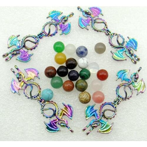 Natural Stone aventurine Quartz Crystal amethyst Lucky bead Titanium Dragon Pendant for Diy Jewelry Making necklace woman 10PC