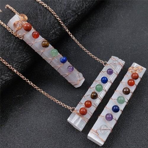 7 Chakra Plaster Pendant Line winding Natural stone Amethyst beads Irregular Meditation Energy Handle Carnelian Crystal Necklace