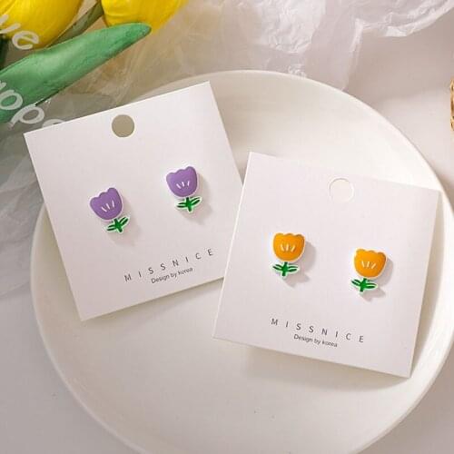 Simple Elegant Cute Tulip Flower Earrings For Women Fashion Accessories Sweet Color Yellow Purple Plant Stud Ears