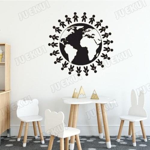 Child Around The Earth Removable Wall Stickers for Kids Room Education Sweet Home Decor Vinyl Wall Decals Bedroom Murals L754
