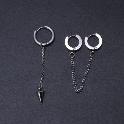 2021 New KPOP Korean Idols Male Long Tassel Punk Earring Hip Hop Stainless Steel Jewelry