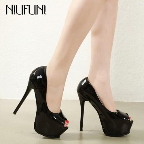 NIUFUNI Womens Platform Pumps Peep Toe Stiletto High Heels Patent Leather Ladies Party Dress Pumps Wedding Shoes Woman