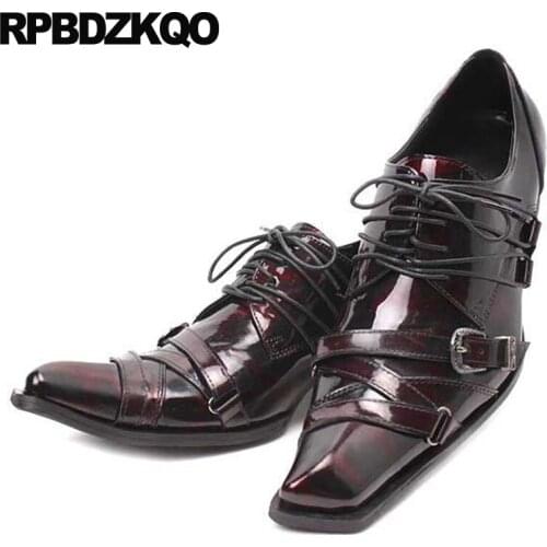 Double Monk Strap Handmade Leather Shoes 46 Pointed Toe Office Oxfords Dress Burgundy Stud Men Rivet Italian Plus Size Patent