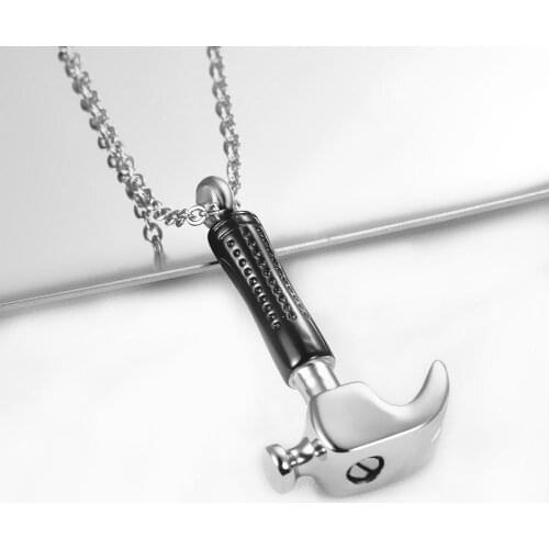 Unisex Cremation for Ashes Jewelry Stainless Steel Hammer Pendant Locket Keepsake Urn Ashes Memorial Jewelry Dropship