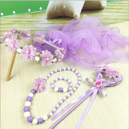 Girls Wreath Veils Princess Angel Stick Bracelet Necklace Sets Fairy Costume Sets Birthday Party Wedding Supplies
