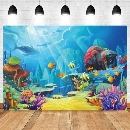 Yeele Colorful Underwater World Baby Birthday Party Background Cartoon Shark Backdrop Photography For Photo Studio Photophone