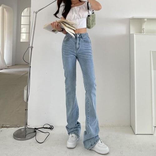 Femme 2021 high waist elastic retro micro flared jeans womens American wide leg floor dragging pants джинсы