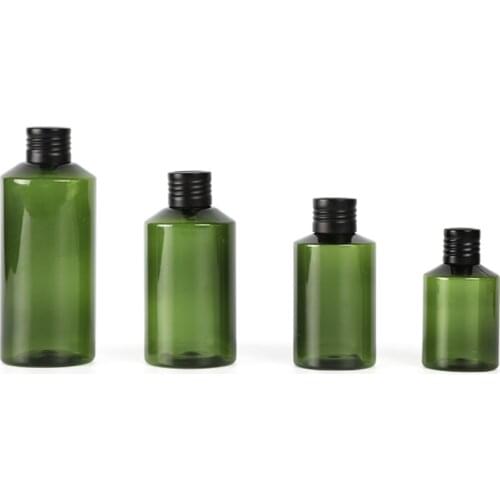 24 pcs 50ml 100ml 150ml 200ml blackish green empty cosmetic plastic containers with black aluminum screw cap, toner water bottle