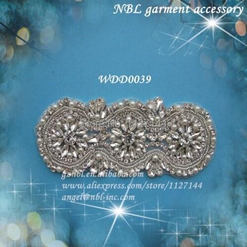 30 PIECES) crystal beaded bridal rhinestone pearl applique patch for wedding evening dress iron on WDD0039