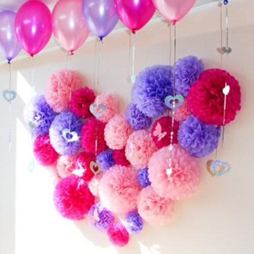 5PCS Tissue Paper Rose Gold Pom Pom Flowers Wedding Decoration Home Birthday Baby Shower Party Background Decorative Supplies