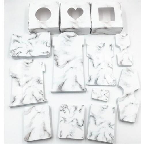 50pcs Paper Marble Packaging Jewelry Cards Clear Window Gift Boxes Necklace/Earring Hair Clip Displays Cards Jewelry Set Cards
