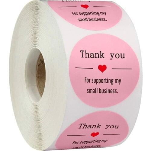 500pcs/Roll Round Pink "Thank You for Supporting My Small Business" Sticker Handmade Baking Package Decor Stickers 25MM