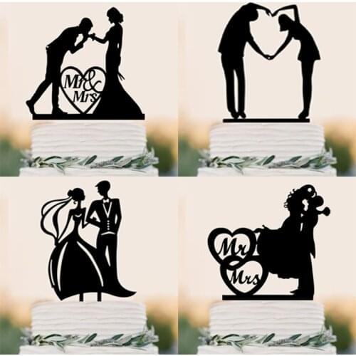 Wedding Cake Topper Bride Groom Mr Mrs Acrylic Black Cake Toppers Wedding Decoration Mariage Party Supplies Adult Favors