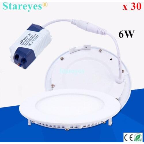 Free shipping 30 pcs round led panel light 6W 550LM AC90-265V 2835 SMD LED ceiling downlight light bulb Spotlight lamp Lighting